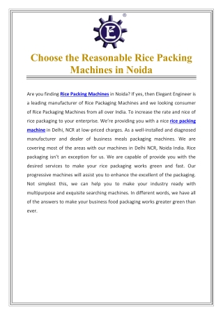 Choose the Reasonable Rice Packing Machines in Noida