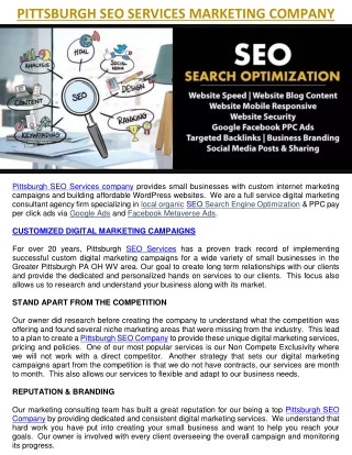 PITTSBURGH SEO SERVICES MARKETING COMPANY