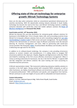 Offering state-of-the-art technology for enterprise growth: Mirnah Technology