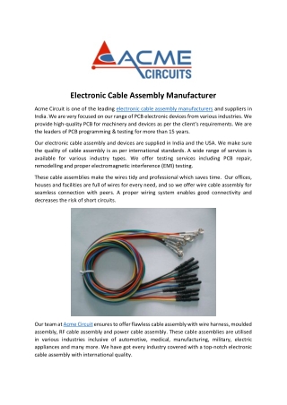 Electronic Cable Assembly Manufacturer