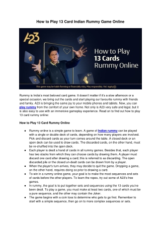 How to Play Indian Rummy 13 Card Games Online