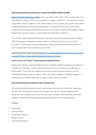 Gastrointestinal Endoscopy Market Set to Obtain US 49843.34 Million by 2029