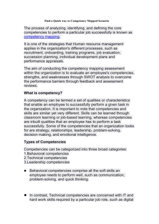 Find a Quick way to Competency Mapped Scenario