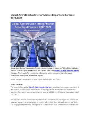 Global Aircraft Cabin Interior Market Report and Forecast 2022-2027