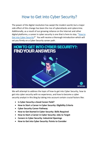 How to Get into Cyber Security?