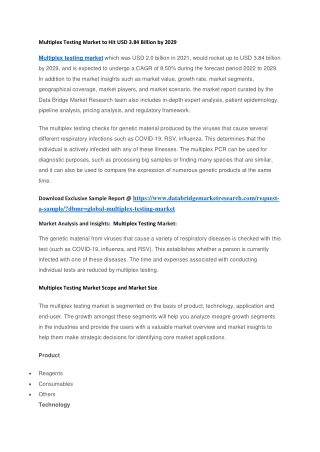 Multiplex Testing Market to Hit USD 3.84 Billion by 2029