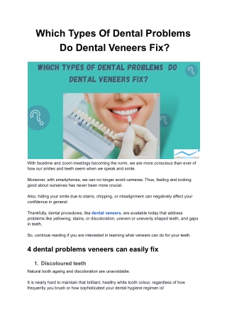 Which Types Of Dental Problems Do Dental Veneers Fix?