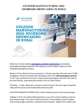 GULFOOD MANUFACTURING 2022 NICHROME SHOWCASING IN DUBAI