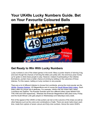 Your UK49s Lucky Numbers Guide. Bet on Your Favourite Coloured Balls