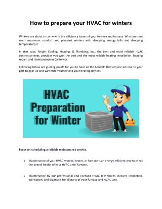 How to prepare your HVAC for winters