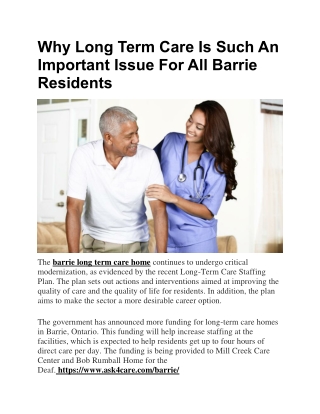 Why Long Term Care Is Such An Important Issue For All Barrie Residents