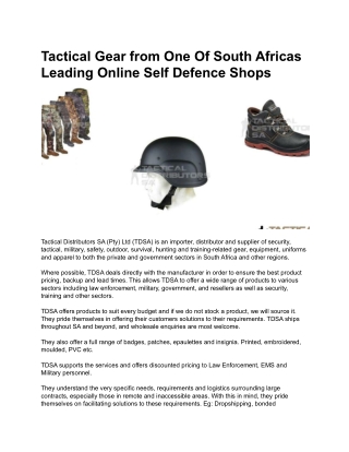 Tactical Gear from One Of South Africas Leading Online Self Defence Shops