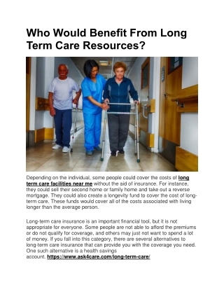 Who Would Benefit From Long Term Care Resources