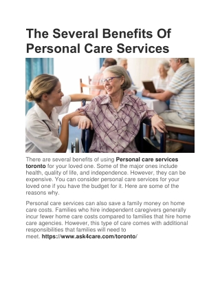 The Several Benefits Of Personal Care Services