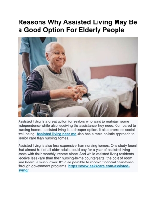 Reasons Why Assisted Living May Be a Good Option For Elderly People