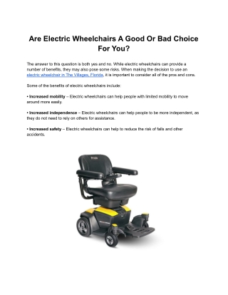 Are Electric Wheelchairs A Good Or Bad Choice For You?