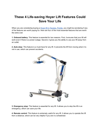 These 4 Life-saving Hoyer Lift Features Could Save Your Life