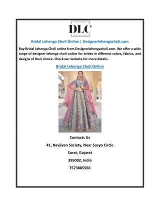 Bridal Lehenga Choli Online | Designerlehengacholi.com
