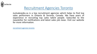 Recruitment Agencies Toronto  Justsalesjobs.ca