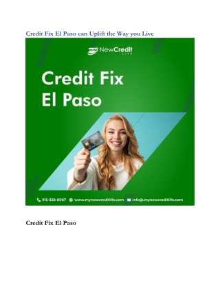 Credit Fix El Paso can Uplift the Way you Live