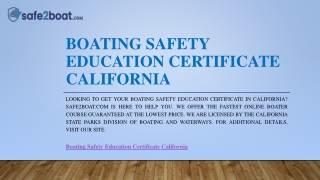 Boating Safety Education Certificate California | Safe2boat.com