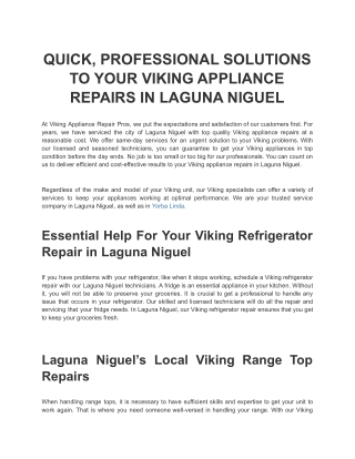 QUICK, PROFESSIONAL SOLUTIONS TO YOUR VIKING APPLIANCE REPAIRS IN LAGUNA NIGUEL