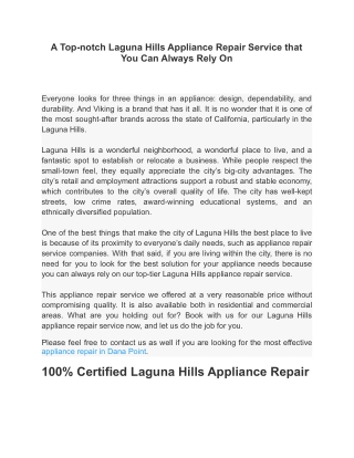 A Top-notch Laguna Hills Appliance Repair Service that You Can Always Rely On