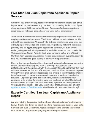 Five-Star San Juan Capistrano Appliance Repair Service