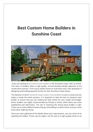 Best Custom Home Builders in Sunshine Coast 1