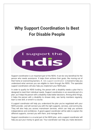Why Support Coordination Is Best For Disable People