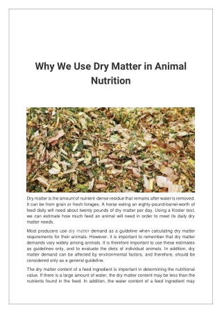 Why We Use Dry Matter in Animal Nutrition