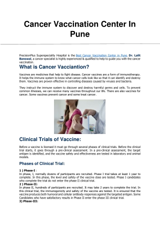 Cancer Vaccination Center In Pune