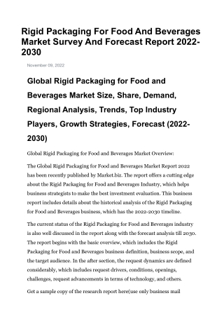 Rigid Packaging For Food And Beverages Market Survey And Forecast Report 2022-20