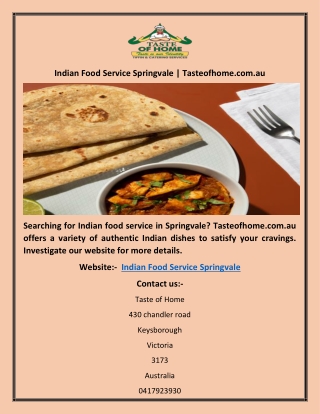 Indian Food Service Springvale | Tasteofhome.com.au