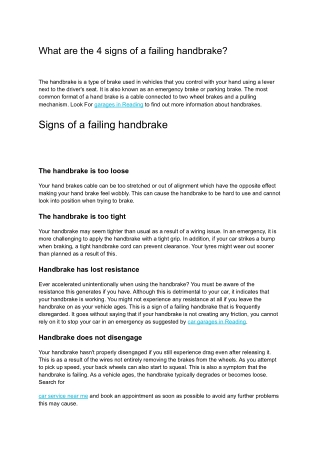 What are the 4 signs of a failing handbrake