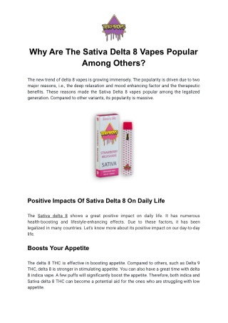 Why Are The Sativa Delta 8 Vapes Popular Among Others