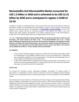 Nanosatellite And Microsatellite Market