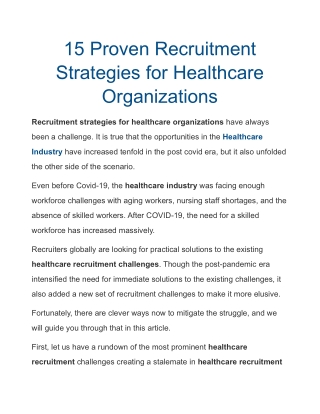 15 Proven Recruitment Strategies for Healthcare Organizations