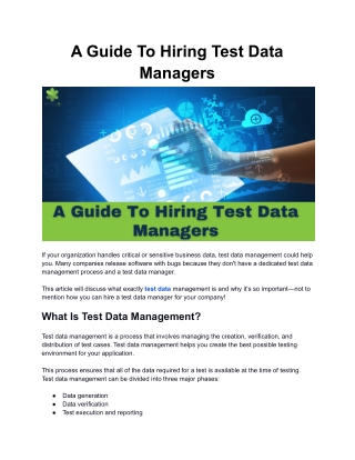 A Guide To Hiring Test Data Managers