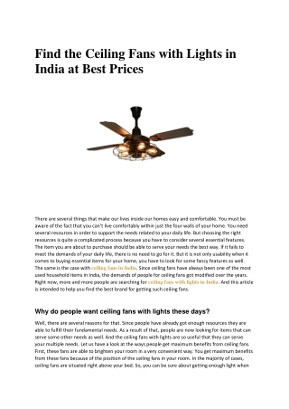 Find the Ceiling Fans with Lights in India at Best Prices