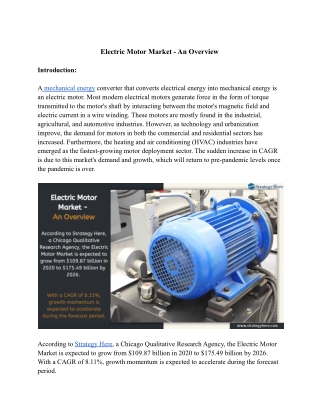 Electric Motor Market - An Overview