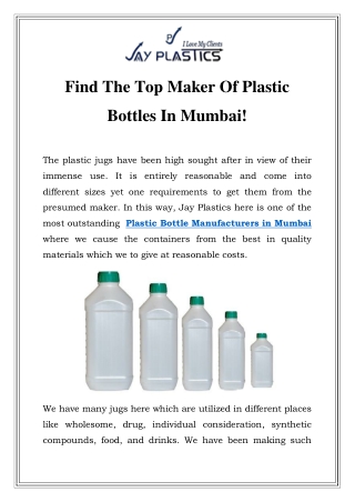 Plastic Bottle Manufacturers in Mumbai Call-7028064839