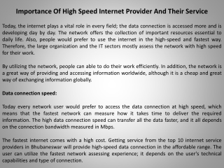 Importance Of High Speed Internet Provider And Their Service