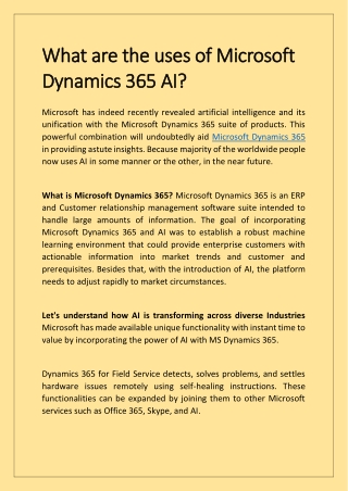 What are the uses of Microsoft Dynamics 365 AI?