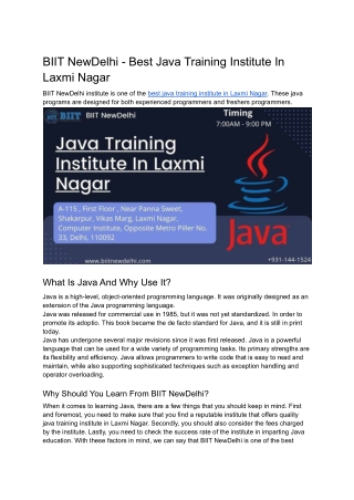 BIIT NewDelhi - Best Java training institute in Laxmi Nagar