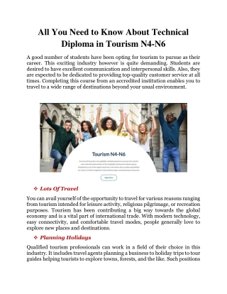 All You Need to Know About Technical Diploma in Tourism N4-N6