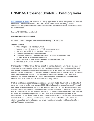 EN50155 Ethernet Switch - Dynalog India