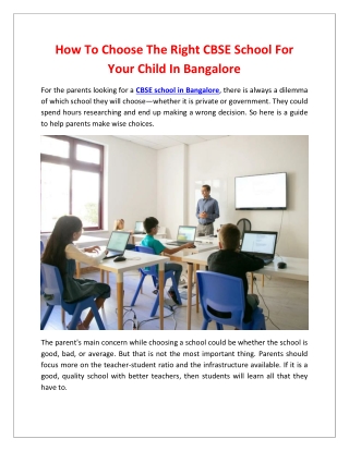 How To Choose The Right CBSE School For Your Child In Bangalore