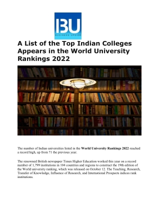 A List of the Top Indian Colleges Appears in the World University Rankings 2022