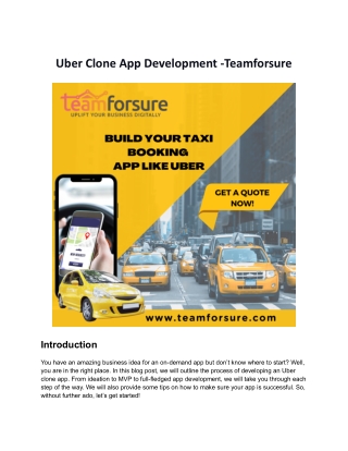 Uber Clone App Development -Teamforsure